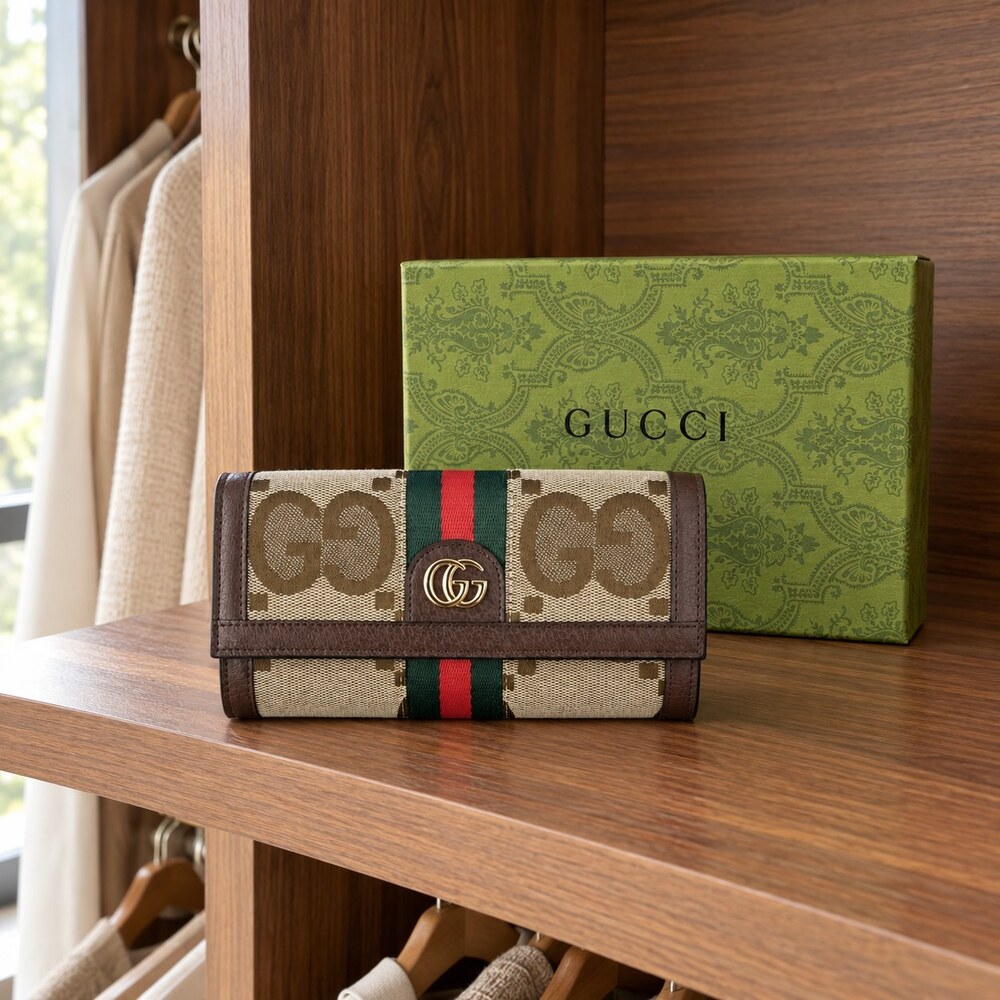 Gucci Ophidia Jumbo GG Canvas Long Flap Wallet
